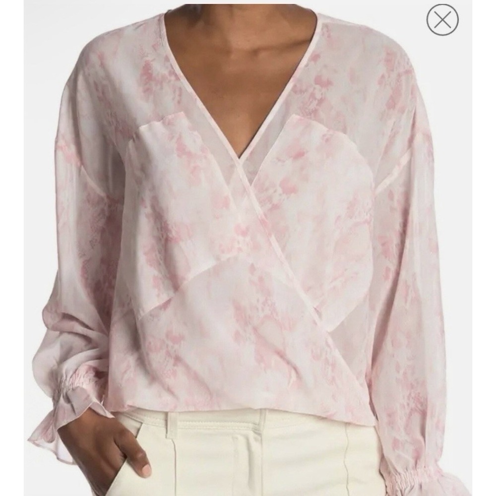 ALLSaints Pink Sheer Snake print Surplice Blouse Size 2 Grassmere Top